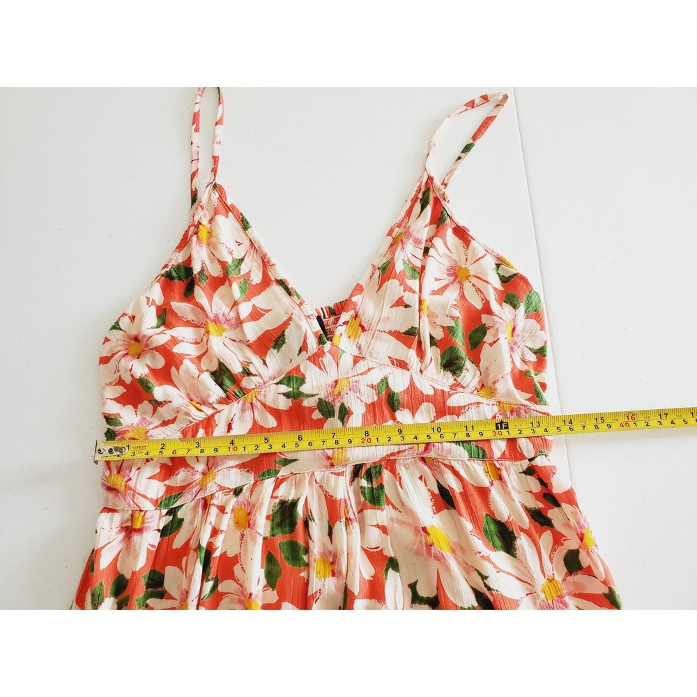 Angie Womens M Orange Daisy Floral Print Wide Leg Jumpsuit Smocked Bohemian Boho - Picture 8 of 10